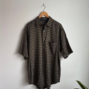 Vintage Y2K Nautica Brown and Black Plaid Short Sleeve Button down Shirt Size L